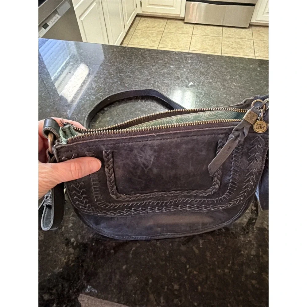 The Sak Black Leather Crossbody Braided Boho Concert Rodeo Purse‎ Handbag Hippie